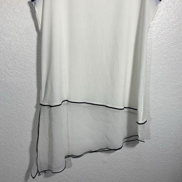 Calvin Klein NWT Assymetrical White Black Sleeveless Chiffon Blouse Size Medium - Picture 14 of 16